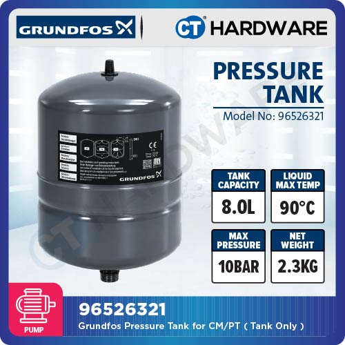 Grundfos 96526321 Pressure Tank For CM/PT 8L 1" Grey
