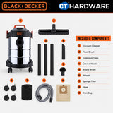 BLACK+DECKER BDWDS12-XD 1000W 12L Wet & Dry Vacuum Cleaner with Blower | Stainless Steel 3-in-1