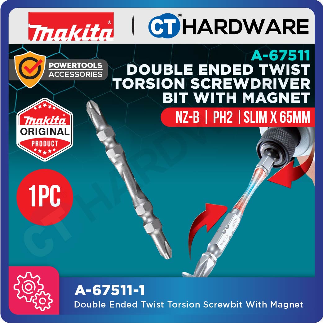 Makita A-67511 Double Ended Twist Torsion Screw Bit With Magnet PH2 90mm (1pc)