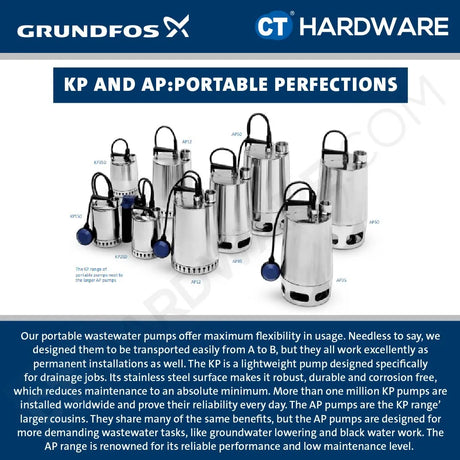 Grundfos UNILIFT AP124008A1 Stainless Steel Submersible Drainage Pump with Float Switch 0.8kW