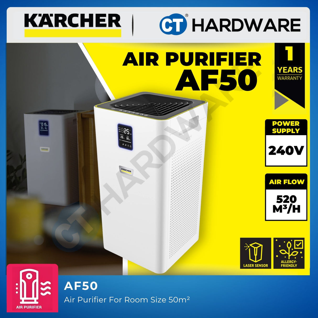 Karcher AF50 Air Purifier 50W Up to 100m² Room Size [AF50 | 10248220]