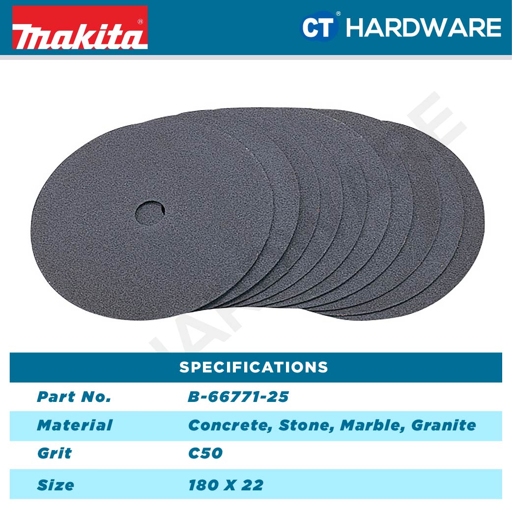 Makita B-66771-25 Fiber Sanding Disc 180mm C50 (25pcs Pack) For Concrete