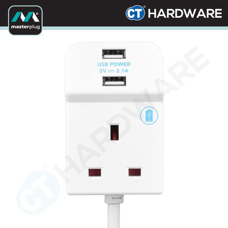 Masterplug B3U2 3-Socket 13A Extension Lead | 2 USB 2.1A (2m)