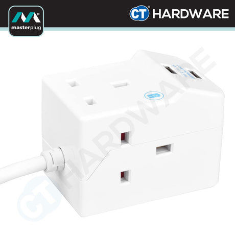 Masterplug B3U2 3-Socket 13A Extension Lead | 2 USB 2.1A (2m)