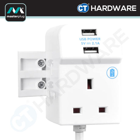 Masterplug B3U2 3-Socket 13A Extension Lead | 2 USB 2.1A (2m)