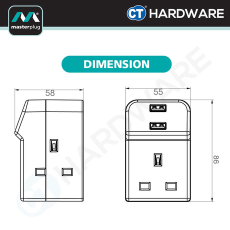 Masterplug B3U2 3-Socket 13A Extension Lead | 2 USB 2.1A (2m)