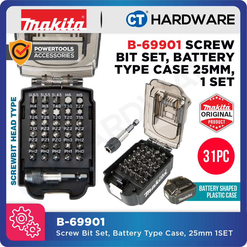 Makita B-69901 Screw Bit Set, Battery Type Case, 25mm, 31 pcs