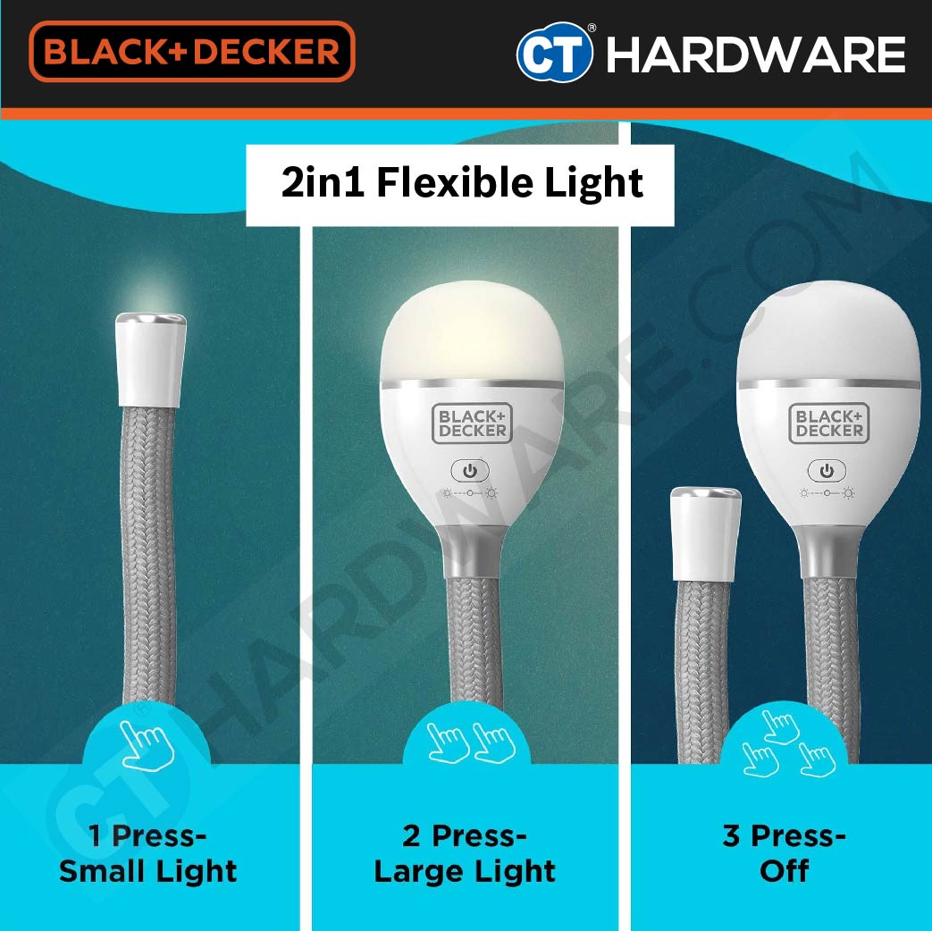 Black+Decker BDCFSL01 2-in-1 Flexible LED Snake Light With USB Rechargeable Battery 4V