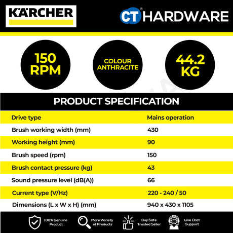 Karcher BDS 43/150 C CLASSIC Professional Single Disc Machine Floor Cleaner/Polisher 1500W 17" [BDS43150CCLASSIC | 12912470]
