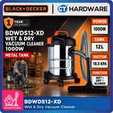 BLACK+DECKER BDWDS12-XD 1000W 12L Wet & Dry Vacuum Cleaner with Blower | Stainless Steel 3-in-1