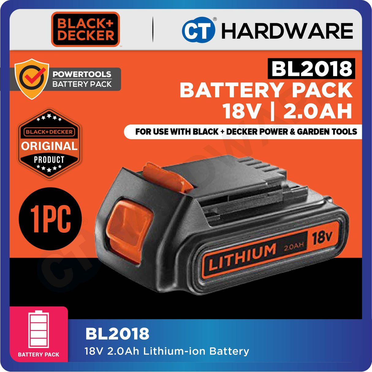 Black & Decker BL2018 Lithium-Ion Battery 18V (20V Max) 2.0Ah For Power & Garden Tools [N715588]