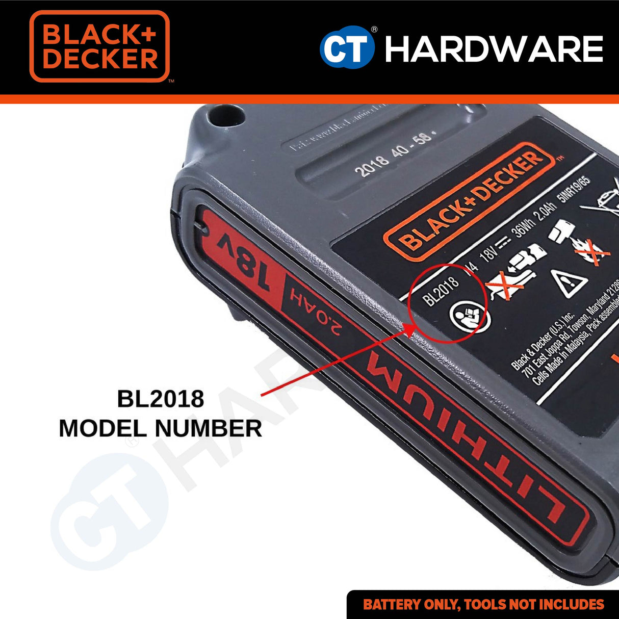 Black & Decker BL2018 Lithium-Ion Battery 18V (20V Max) 2.0Ah For Power & Garden Tools [N715588]