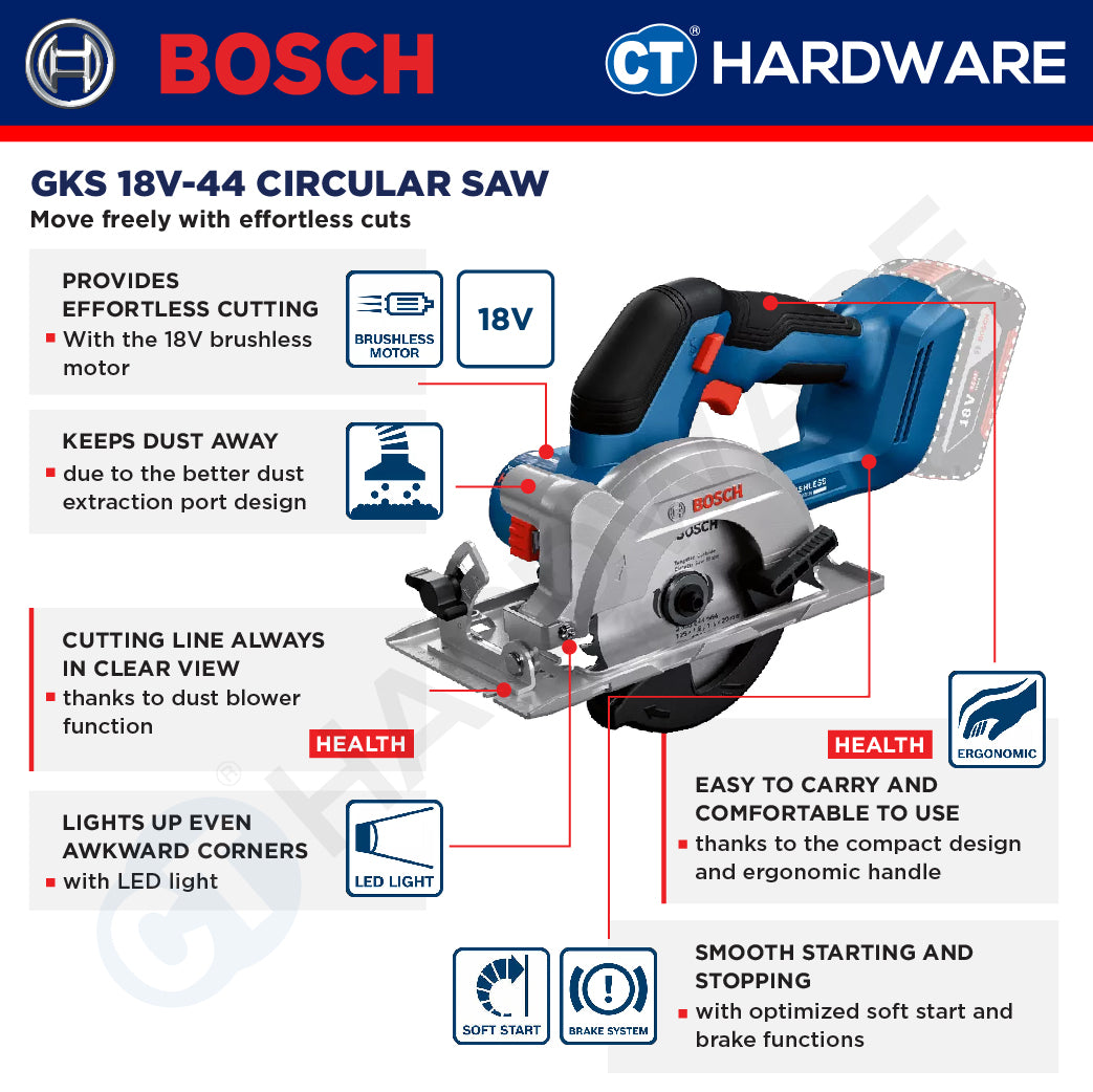 Bosch GKS 18V-44 SOLO Cordless Circular Saw 18V come with 1x Saw Blade 125MM [ GKS18V44SOLO ]