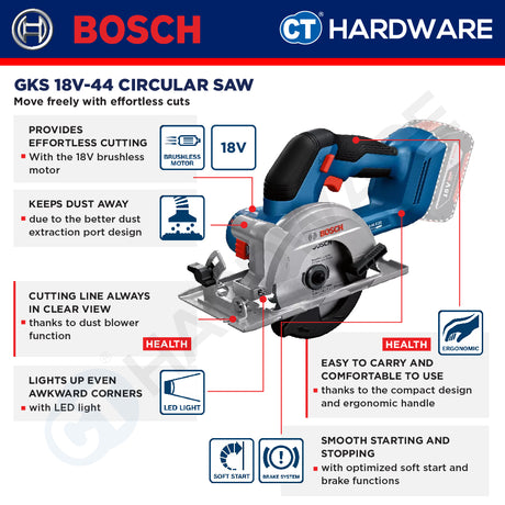 Bosch GKS 18V-44 SOLO Cordless Circular Saw 18V come with 1x Saw Blade 125MM [ GKS18V44SOLO ]