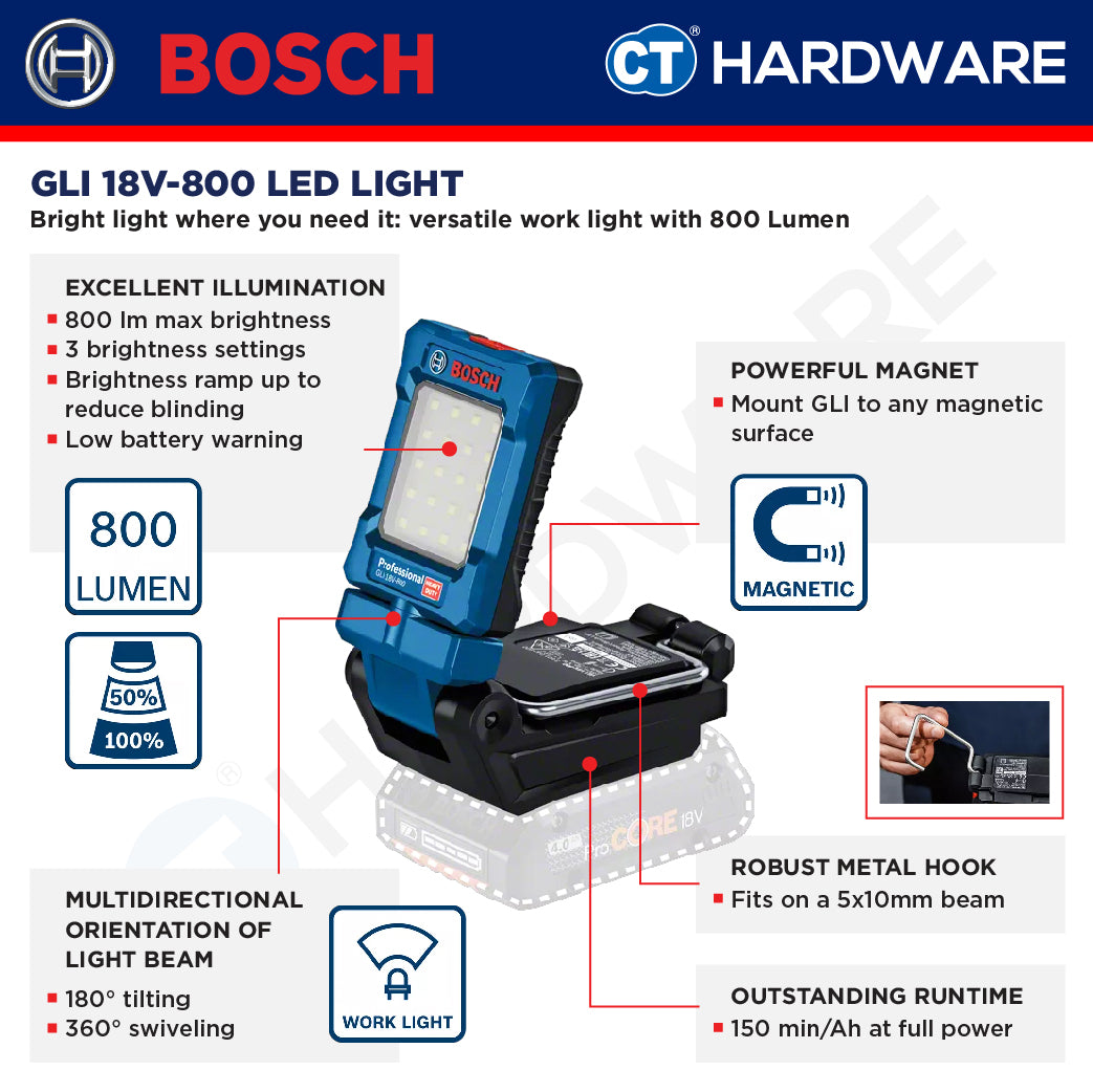 Bosch GLI 18V-800 SOLO Cordless Light 18V | 800LM [ GLI18V800SOLO ]