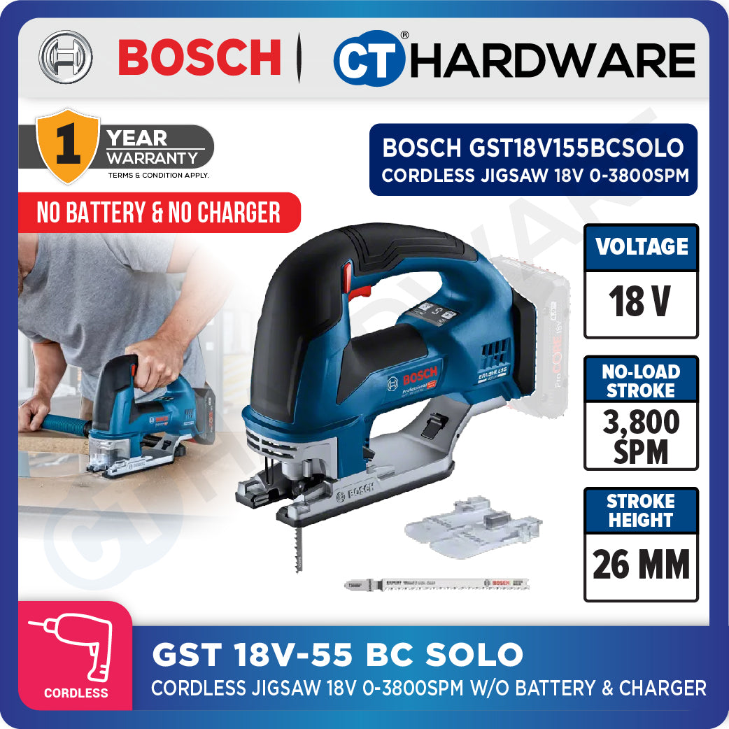 Bosch GST 18V-155 BC SOLO Cordless Jigsaw 18V | 3800 spm [ GST18V155BCSOLO ]