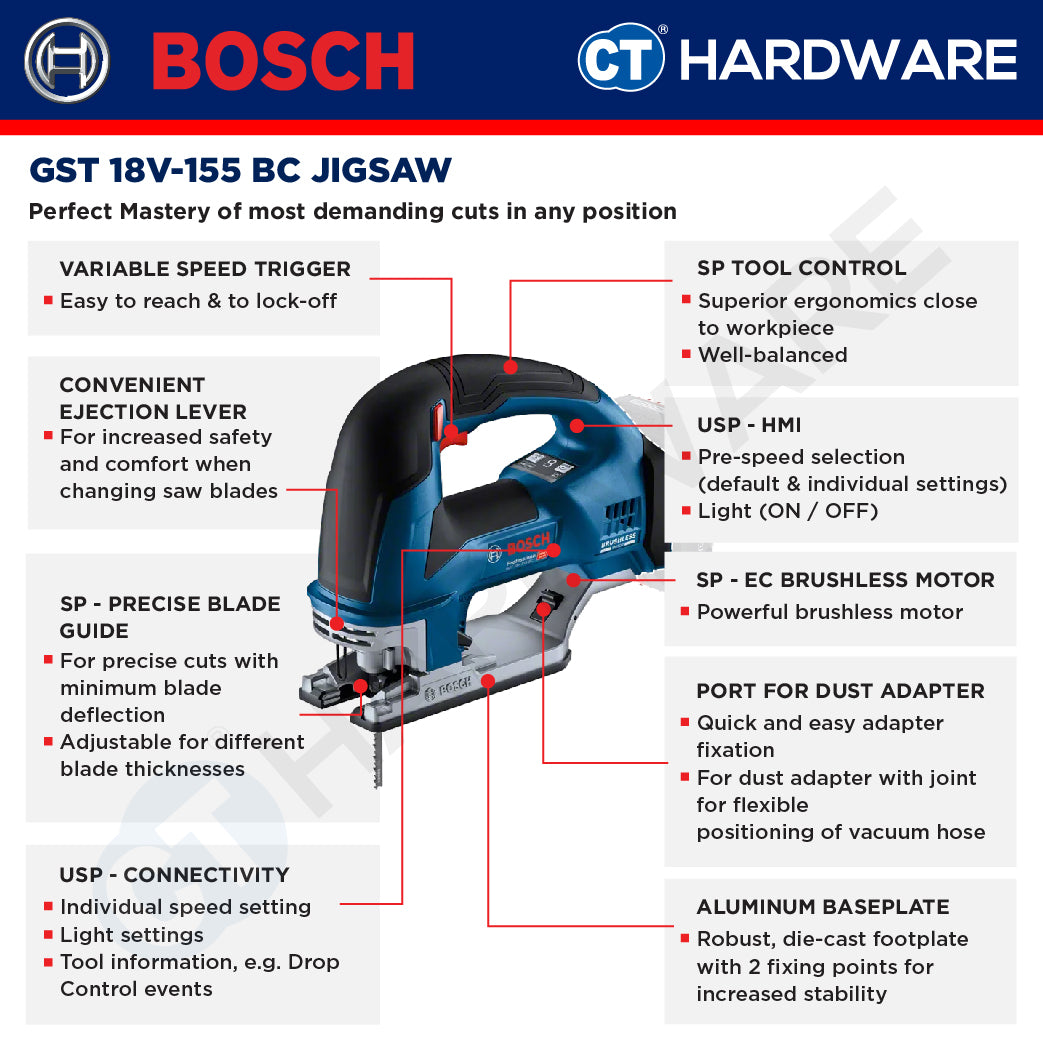 Bosch GST 18V-155 BC SOLO Cordless Jigsaw 18V | 3800 spm [ GST18V155BCSOLO ]