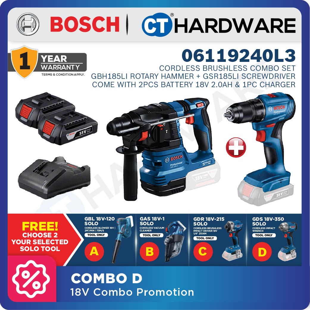 Bosch 06119240L3 Cordless Brushless Combo and Get Free 2 Selected Solo Tools