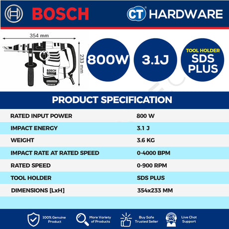 Bosch GBH 3-28 DFR Professional Rotary Hammer with SDS Plus 800W [061124A0L0 | GBH328DFR]