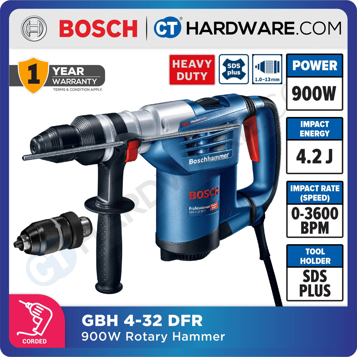 Bosch GBH 4-32 DFR Professional Rotary Hammer with SDS Plus 900W [06113321L0 | GBH432DFR]