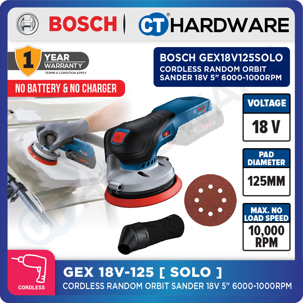 Bosch GEX18V-125 Random Orbit Sander | Brushless Motor | 125mm Pad | Cordless 18V [0601372201]