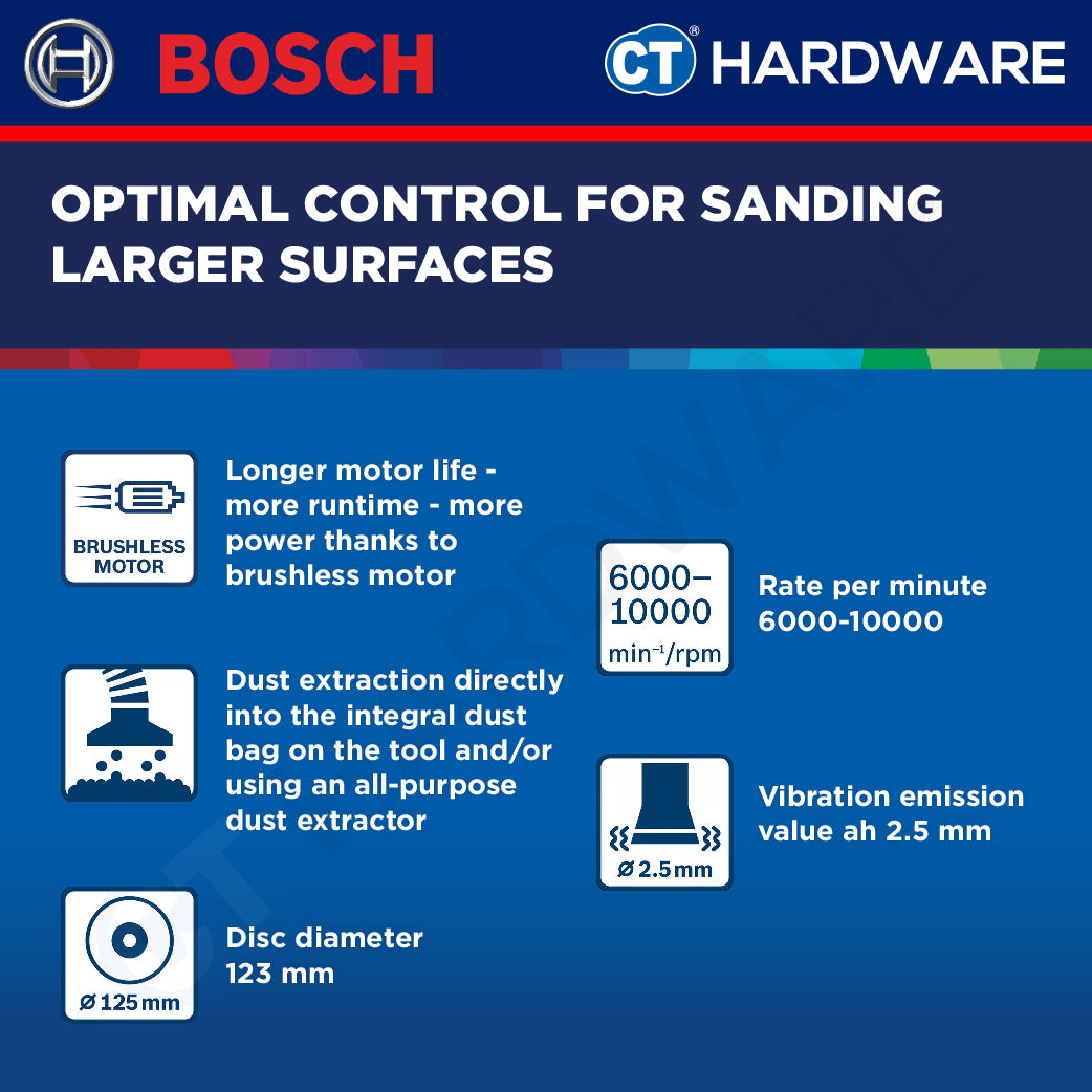 Bosch GEX18V-125 Random Orbit Sander | Brushless Motor | 125mm Pad | Cordless 18V [0601372201]