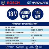 Bosch GLF18V-8 Palm Router | Brushless Motor | 1/4" & 6mm & 8mm Collets | Cordless 18V [06016C60L0]