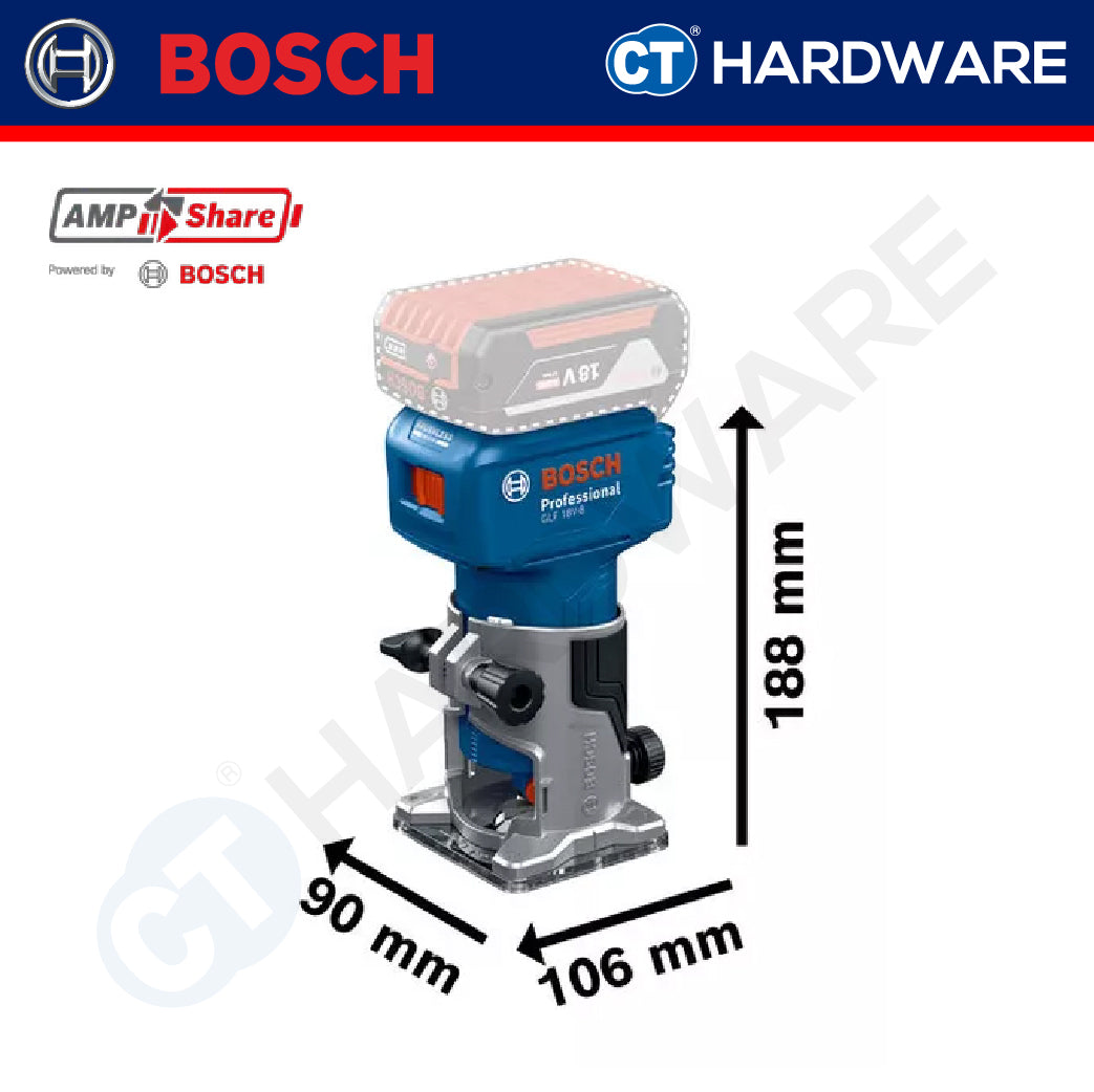Bosch GLF18V-8 Palm Router | Brushless Motor | 1/4" & 6mm & 8mm Collets | Cordless 18V [06016C60L0]