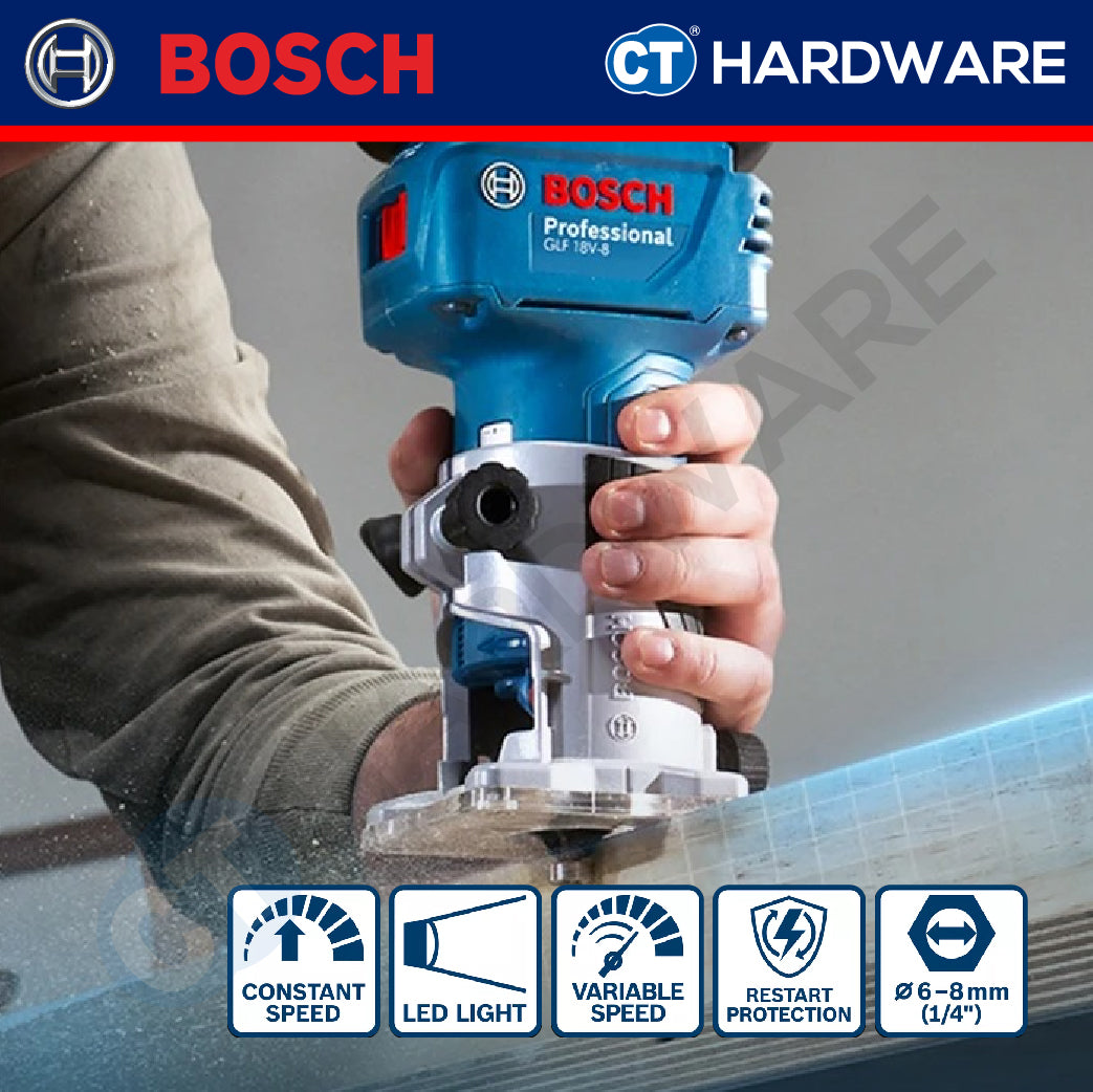 Bosch GLF18V-8 Palm Router | Brushless Motor | 1/4" & 6mm & 8mm Collets | Cordless 18V [06016C60L0]