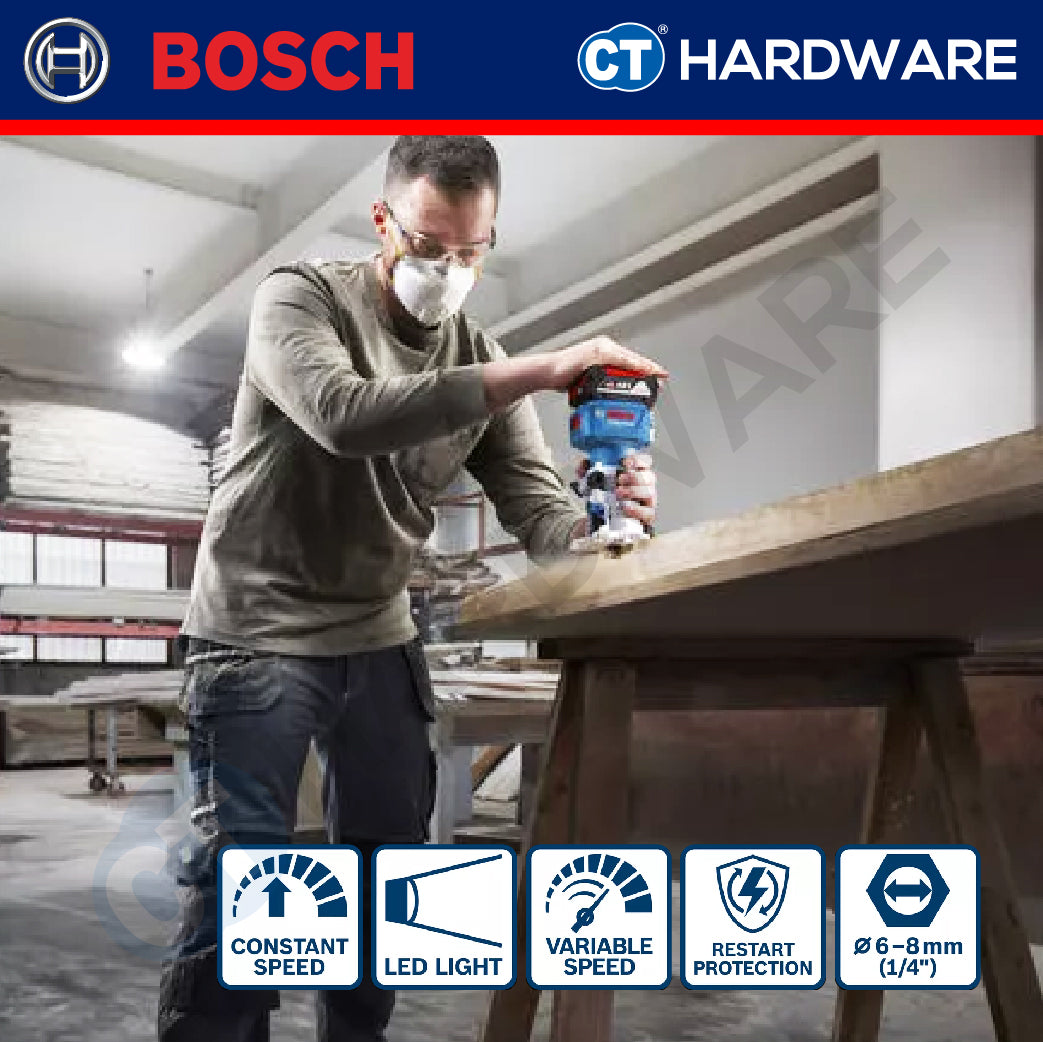 Bosch GLF18V-8 Palm Router | Brushless Motor | 1/4" & 6mm & 8mm Collets | Cordless 18V [06016C60L0]