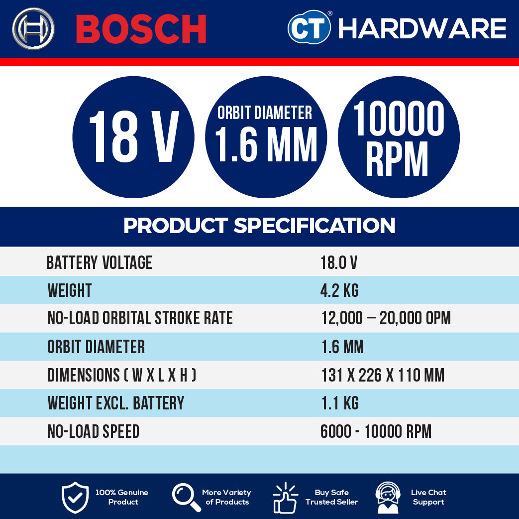 Bosch GSS 18V-13 SOLO Cordless Orbital Sander 18V | 150×100MM | Smooth Finish [ GSS18V13SOLO ]