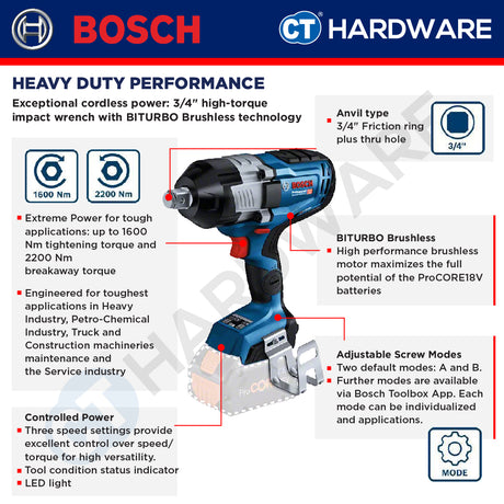 Bosch GDS 18V-1600 HC Cordless Impact Wrench 18V | 3/4" | 1600NM