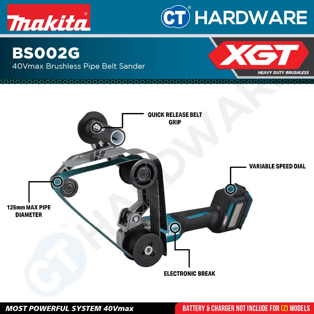 Makita BS002GZ XGT 40Vmax Cordless Pipe Belt Sander (Body Only)