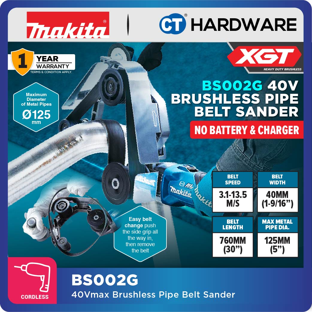 Makita BS002GZ XGT 40Vmax Cordless Pipe Belt Sander (Body Only)