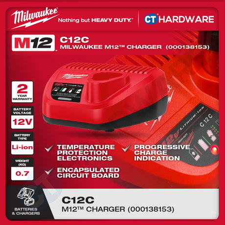 Milwaukee Redlithium™-Ion Battery M12™ 12V, 2.5AH, 3.0AH, 4.0AH, 5.0AH, 6.0AH & M12™- M18™ Charger