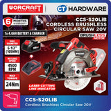 Worcraft CCS-S20LIB Cordless Brushless Circular Saw 20V 6-1/2" 165mm