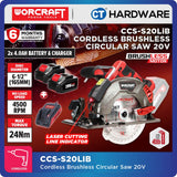 Worcraft CCS-S20LIB Cordless Brushless Circular Saw 20V 6-1/2" 165mm