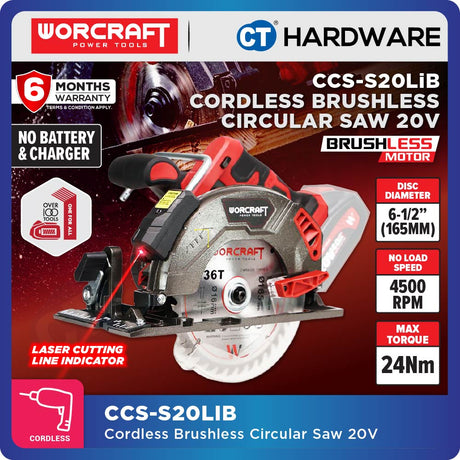 Worcraft CCS-S20LIB Cordless Brushless Circular Saw 20V 6-1/2" 165mm