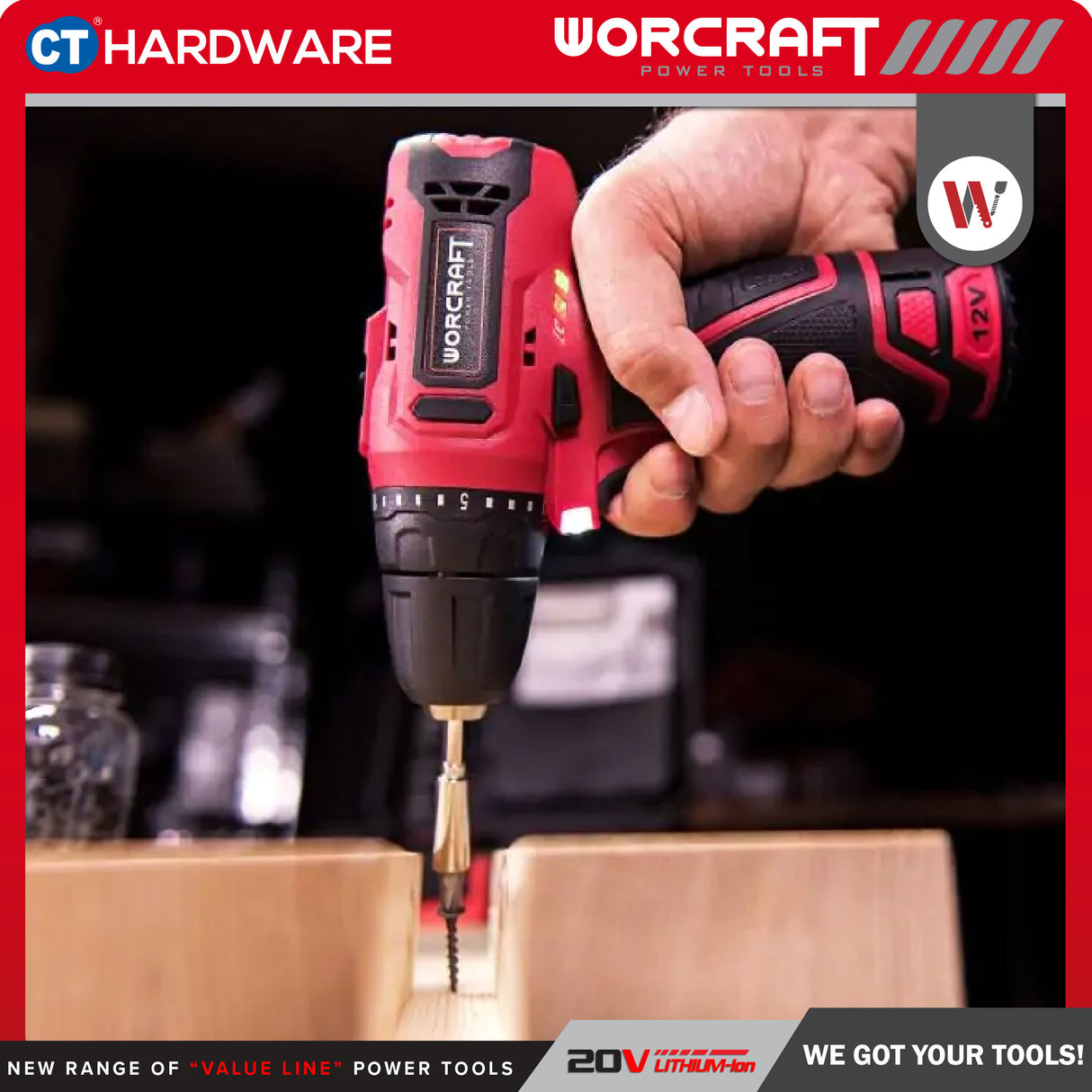WORCRAFT CD12LiA Cordless Drill 12V | 10MM | 28NM Come with 2x 1.3AH Battery & 1x charger