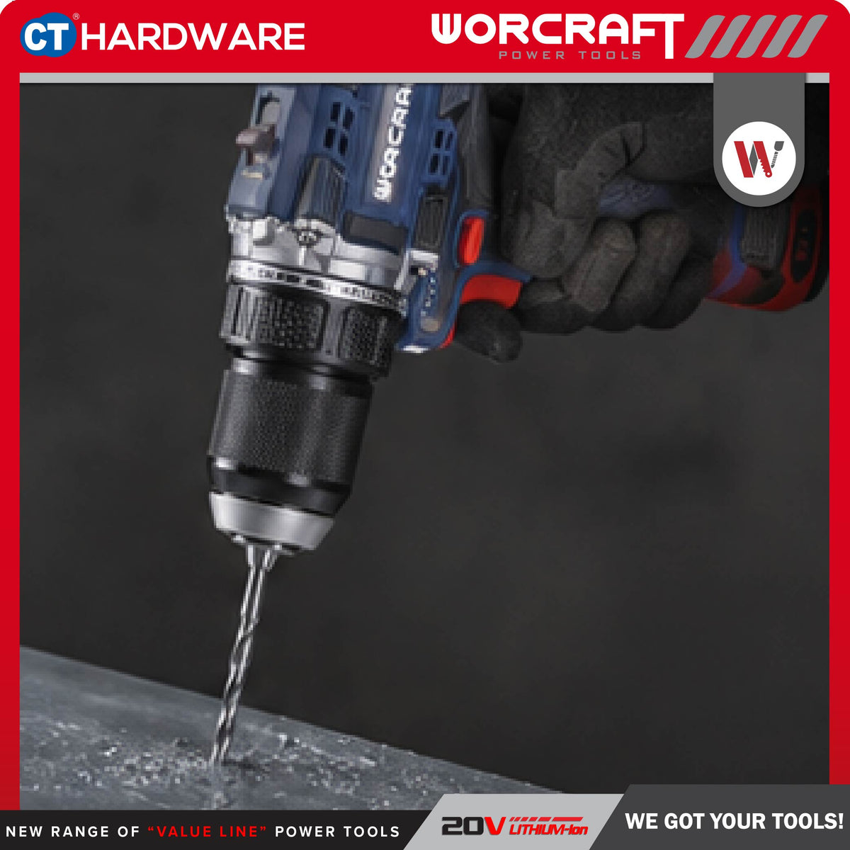 WORCRAFT CD16LIB CORDLESS BRUSHLESS DRILL 16.8V 50NM COME WITH 2x BATTERY 1.5AH & 1PC CHARGER