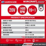 WORCRAFT CD-S20LIE CORDLESS DRILL 20V [ CDS20LIE ] [Set Pack with 2.0AH Battery]