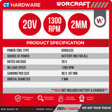 WORCRAFT CFS-S20LI CORDLESS FINISHING SANDER 20V | 13000RPM | PAD SIZE 90x187MM [Set Pack with 2.0AH Battery]