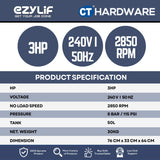 EZYLIF CG50T 50L 3HP Portable Air Compressor 8-Bar