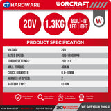 Worcraft CHD-S20LIBA-SOLO | CHD-S20LIBP | CHD-S20LIBES Cordless Brushless Drill 20V