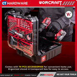 Worcraft CHD-S20LIBES Cordless Brushless Impact Drill 20v | 10mm | 50Nm Come With 2x 2.0Ah Battery, 1x Charger & 74 Accessories