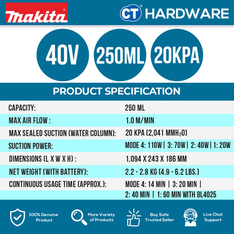 Makita CL004GZ XGT 40Vmax Cordless Brushless Cleaner Cyclone Type (Body Only | 1-Battery | 2-Battery)
