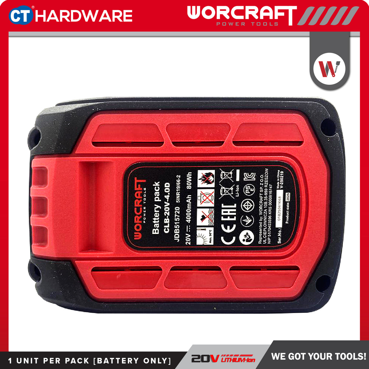 WORCRAFT CLB20V40D ORIGINAL BATTERY 20V | 4.0AH [ ONE FOR ALL BATTERY ] - 1PC