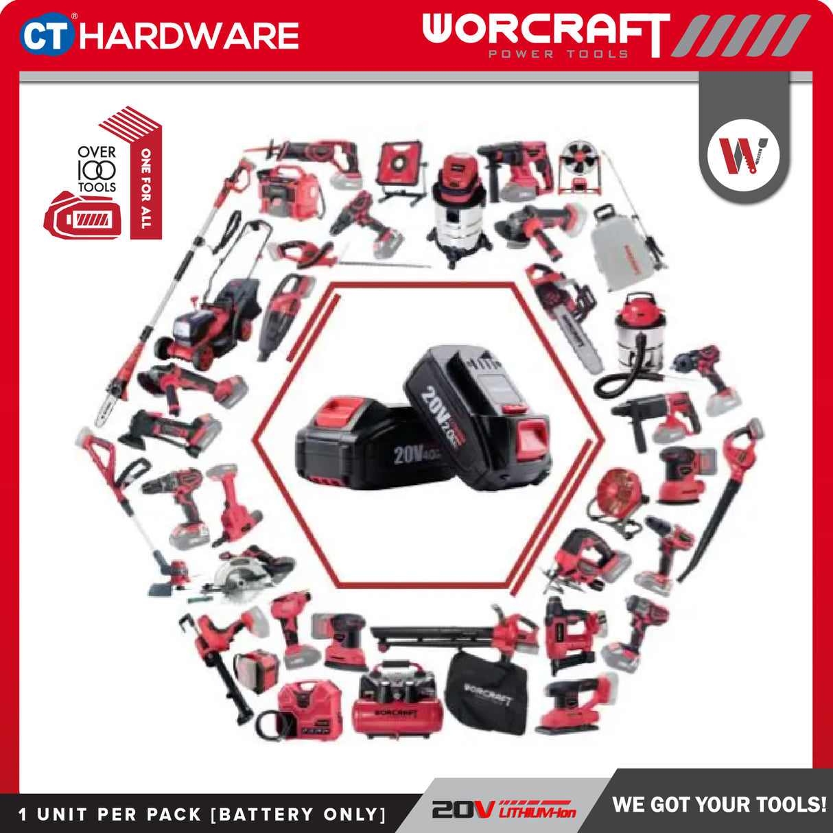 WORCRAFT CLB20V40D ORIGINAL BATTERY 20V | 4.0AH [ ONE FOR ALL BATTERY ] - 1PC
