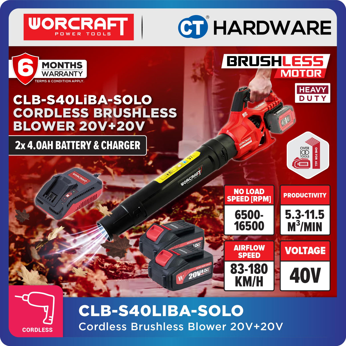 Worcraft CLB-S40LiBA Cordless Brushless Blower 40V with Kit Options