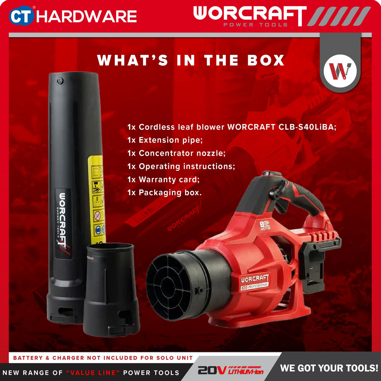 Worcraft CLB-S40LiBA Cordless Brushless Blower 40V with Kit Options